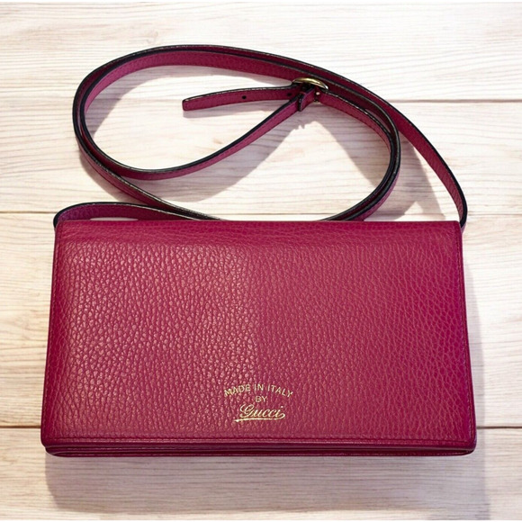 Gucci Handbags - Authentic GUCCI Swing Wallet Continental Crossbody Pink Pebbled Leather Dust Bag